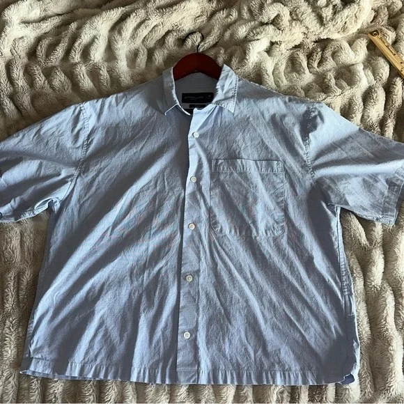 Abercrombie & Fitch Cropped Button Up Shirt Men’s Medium Blue Stretch - Picture 5 of 10